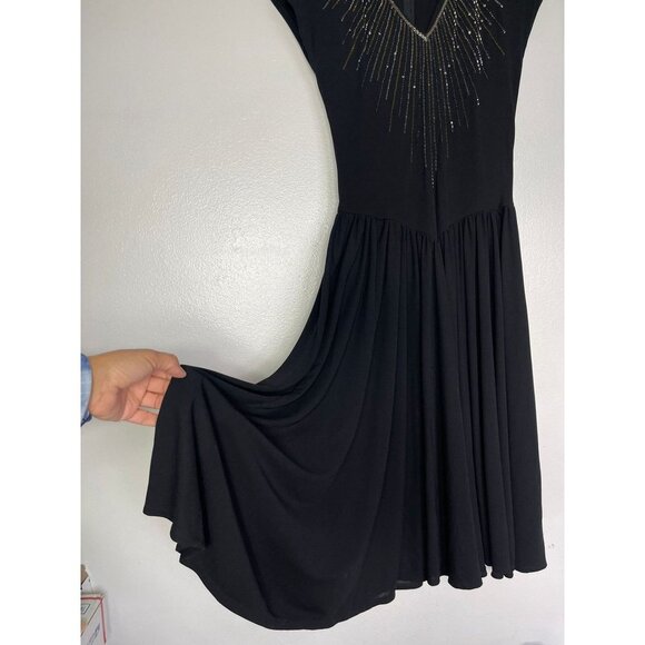Vintage Ricki Lang Nuit Womens V-Neck Beaded Sequin Bodice Dress Black Sz 8 - Picture 7 of 9